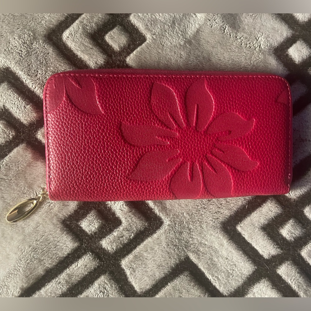 Elegant Red Floral Embossed Wallet